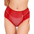 thumbnail image 1 of Women Mid-Rise Fishnet Lace Spliced Medium Stretch Hipster Panty Briefs Red M, 1 of 8