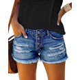 thumbnail image 1 of Women Mid Rise Ripped Stretchy Jeans Shorts Frayed Raw Hem Casual Denim Shorts, 1 of 4