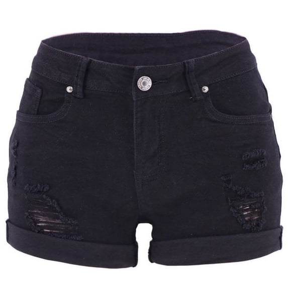Women Mid Rise Ripped Stretchy Jeans Shorts Frayed Raw Hem Casual Denim Shorts