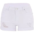 thumbnail image 1 of Women Mid Rise Ripped Stretchy Jeans Shorts Frayed Raw Hem Casual Denim Shorts, 1 of 7
