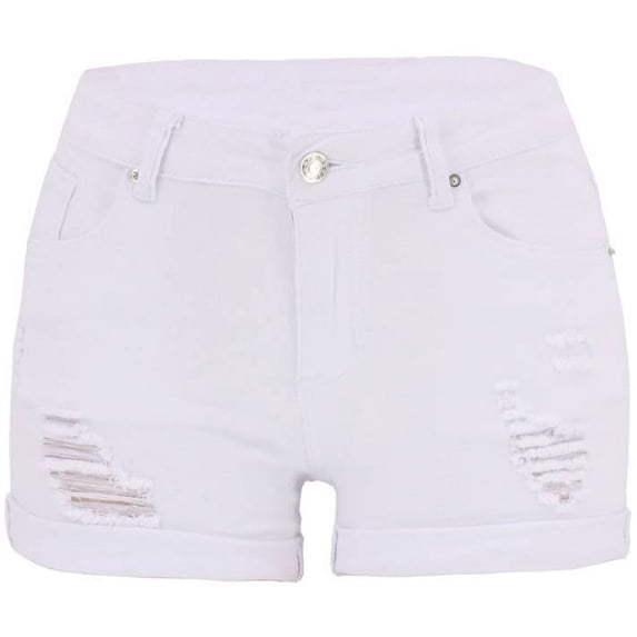 Women Mid Rise Ripped Stretchy Jeans Shorts Frayed Raw Hem Casual Denim Shorts