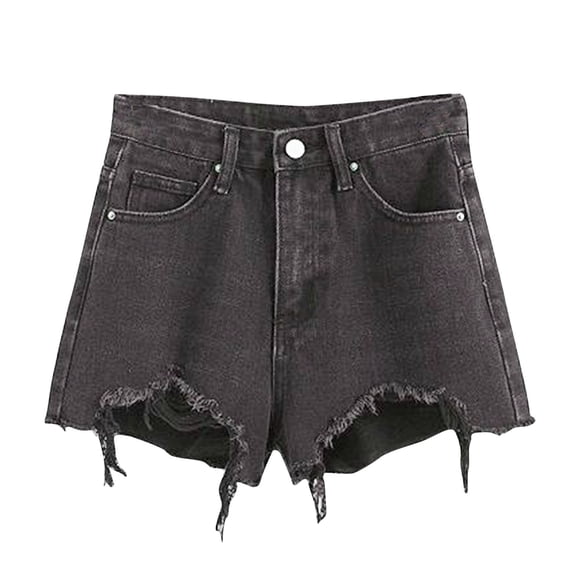 Women Mid Rise Ripped Stretchy Jeans Shorts Irregular Frayed Raw Hem Summer Hot Denim Shorts