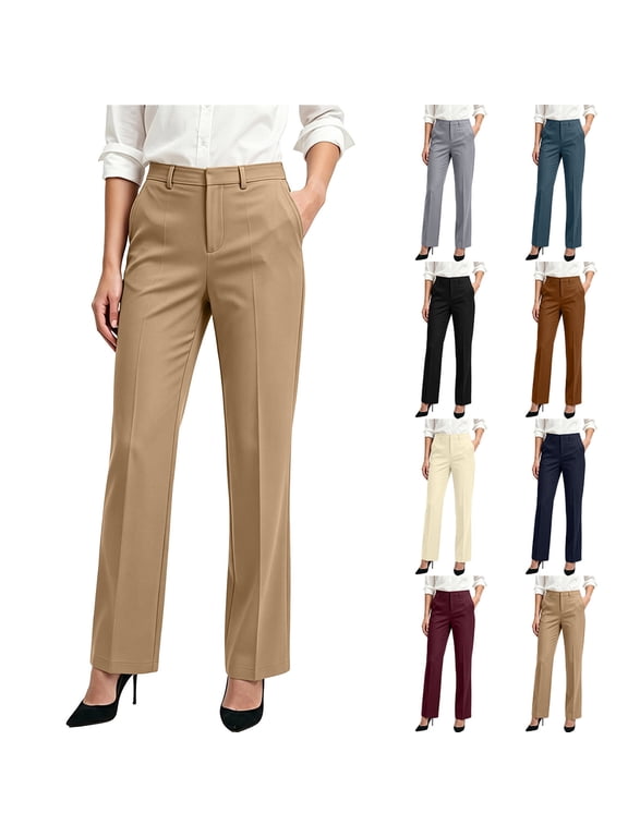 Women Mid Rise Straight Leg Business Dress Pants Sevevn Classic Tailored Full Length Work Trousers With Functional Pockets,For Office Attire Business Meetings And Professional Occasions