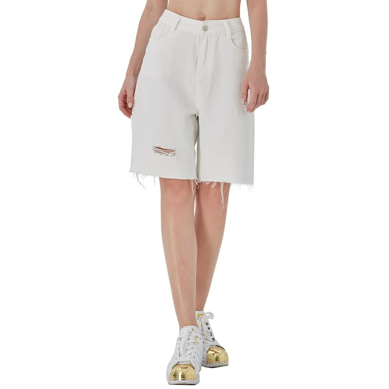 Womens white denim store knee length shorts