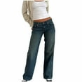 thumbnail image 1 of Women Mid Rise Wide Leg Jeans Casual Straight Cargo Pants Vintage 90s Boyfriends Denim Trousers, 1 of 5