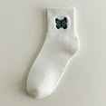 thumbnail image 1 of Women Mid Tube Versatile Butterfly Embroidery Athletic Socks Soft Lightweight Solid Color Fashion Daily White, 1 of 3