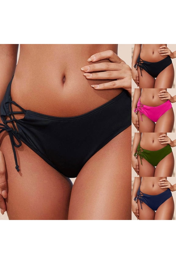 Women Mid Waist Bikini Bottoms V Cut Front Swim Bottoms High Cut Pleats Bathing Suit Bottoms Army Green XXL