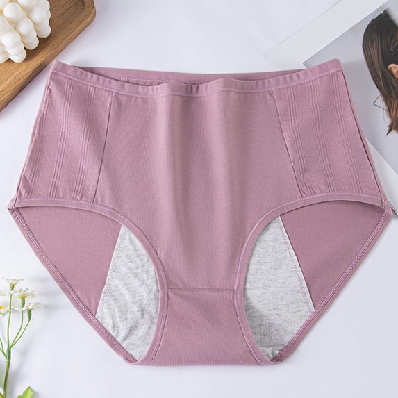 Women Mid Waist Period Briefs, Solid Comfortable Leak Proof Soft Breathable Everyday Underwear Briefs Purple XXL