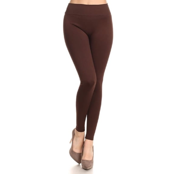Women Mid Waist Workout Leggings Running Yoga Thick Pants - (Coffee) - Plus Size