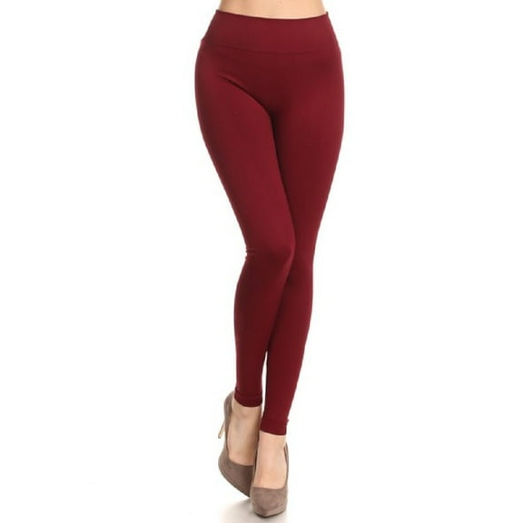 Women Mid Waist Workout Leggings Running Yoga Thick Pants - (Wine Red)