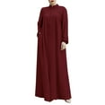 thumbnail image 1 of Women Middle Arabic Style Stand Up Collar Zipper Cardigan With Pockets Temperament Loose Robe And Elegant Prayer Robe Dress, 1 of 6