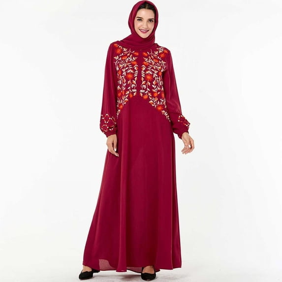 Women Middle Eastern Fashion Heavy Industries Embroidered Casual Long Sleeve Dress (excluding Headscarf)