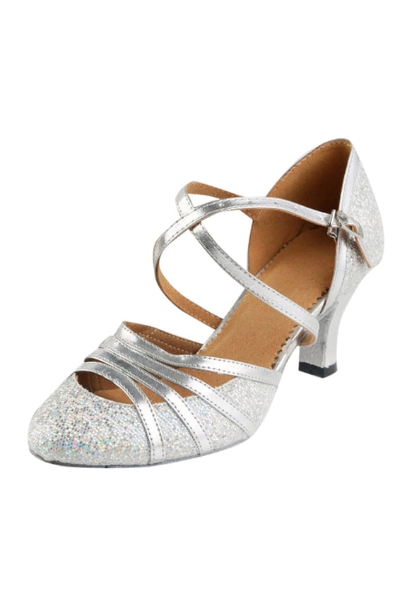 Women Middle Heels Closed Toe Soft Sole Latin Dance Shoes Stylish Mid Heel Footwear For Ballroom Dance And Square Dance ,Us Size:5