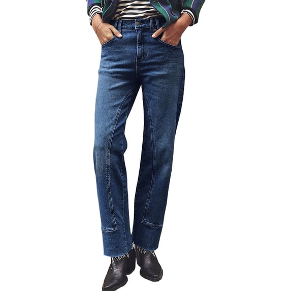 Women Middle Waist Light Washed Straight Leg Denim Pants Casual Ankle Jeans