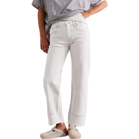 Women Middle Waist Light Washed Straight Leg Denim Pants Casual Ankle Jeans