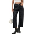 thumbnail image 1 of Women Middle Waist Light Washed Straight Leg Denim Pants Casual Ankle Jeans, 1 of 7