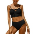 thumbnail image 1 of Women Middle Waisted Bikini Set Bandaged Rushed Swimsuits Sexy Two Piece Swimwear, 1 of 5