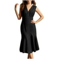 thumbnail image 1 of Women Midi Cocktail Dresses V Neck High Low Formal Party Evening Wedding Guest Dresses, 1 of 7