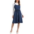 thumbnail image 1 of Women Midi Denim Dress Sleeveless Sweetheart Neck Smocked Cross Back A-Line Belted Jean Dresses XS Dark Blue, 1 of 6