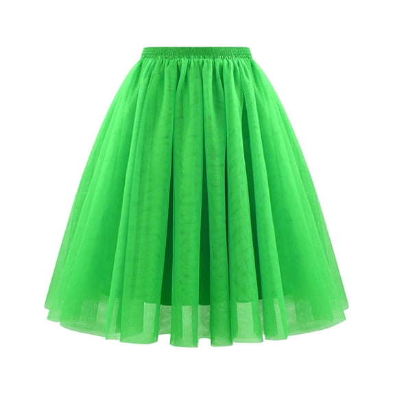 Women Midi Length Mesh Tulle Skirt Elastic Waist Layered Party Dance Tutu Skirt