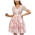 thumbnail image 1 of Women Midi Red Traditional Dress Women Dirndl Dress With Dirndl Apron For Oktoberfest, 1 of 9