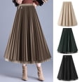 thumbnail image 1 of Women Midi Skirt - Elastic High Waist A-Line Skirt Solid Color Double Sided Reversible Design, 1 of 1