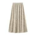 thumbnail image 1 of Women Midi Skirt Elastic High Waist Mid-calf Length Skirt Solid Color Glossy Velvet Large Hem Skirt Daily Wear, 1 of 8