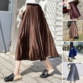 thumbnail image 1 of Women Midi Skirt - Elastic High Waist Solid Color Loose Fit Long Skirt Pleated Velvet Autumn Winter Skirt, 1 of 1