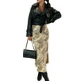 thumbnail image 1 of Women Midi Skirt High Waist Leopard Print Loose Fit Mid-calf Length Skirt Commuting Style Zipper Design Skirt, 1 of 8