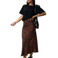 thumbnail image 1 of Women Midi Skirt High Waist Leopard Print Loose Fit Mid-calf Length Skirt Commuting Style Zipper Design Skirt, 1 of 7
