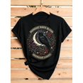 thumbnail image 1 of Women Midnight Raven Bloom Moonlight Garden Graphic T-Shirt, Vintage Floral Crow Moon Print Crew Neck Short Sleeve Casual Summer Tee, 1 of 9