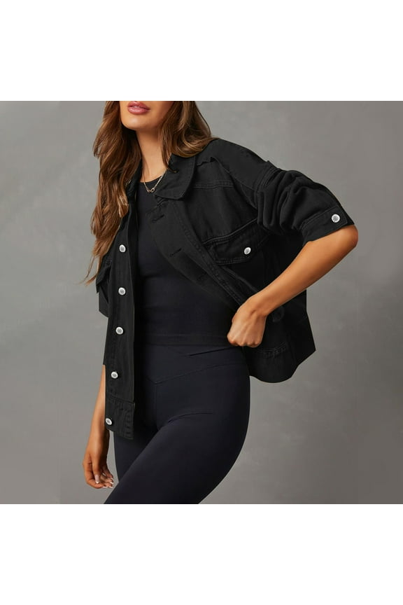 Women Military Anorak Jackets Zip up Snap Buttons Parka Safari Utility Coats Outwear for Women Cropped Jean Jacket with Pockets