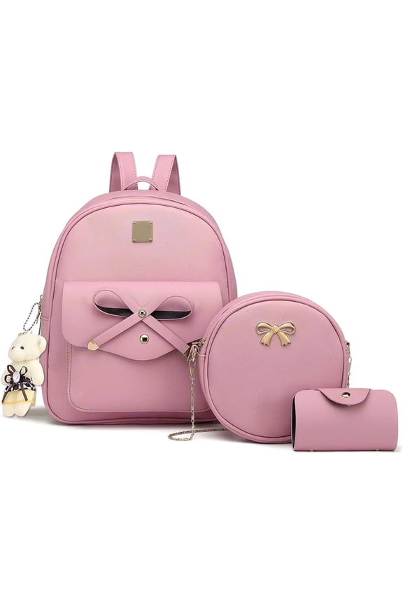 Women Mini Backpack Purse Bowknot Leather Backpack 3-PCS Cute Small Backpack Purse for Women Rucksack for Ladies Bag