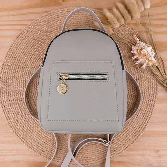 Women Mini Backpack Purse Solid Color Faux Leather Small Daypack for Daily Casual 7.1x2.4x7.9 Inch