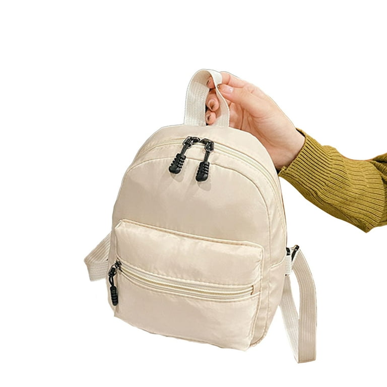 Women Mini Backpack Solid Color Canvas Small Backpacks Beige