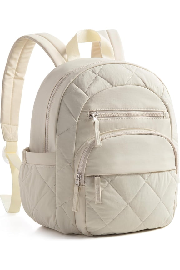 Women Mini Backpack with RFID Blocking Pocket, Small Puffer Backpack Purse, Lightweight Quilted Backpack for Work, College or Travel, Beige