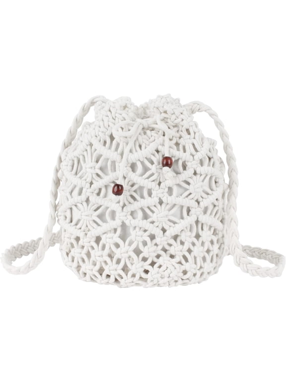 Women Mini Cotton Crochet Crossbody Bag Summer Beach Shoulder Bag Drawstring Purse
