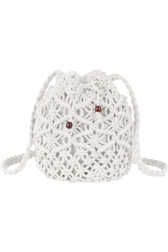Women Mini Cotton Crochet Crossbody Bag Summer Beach Shoulder Bag Drawstring Purse