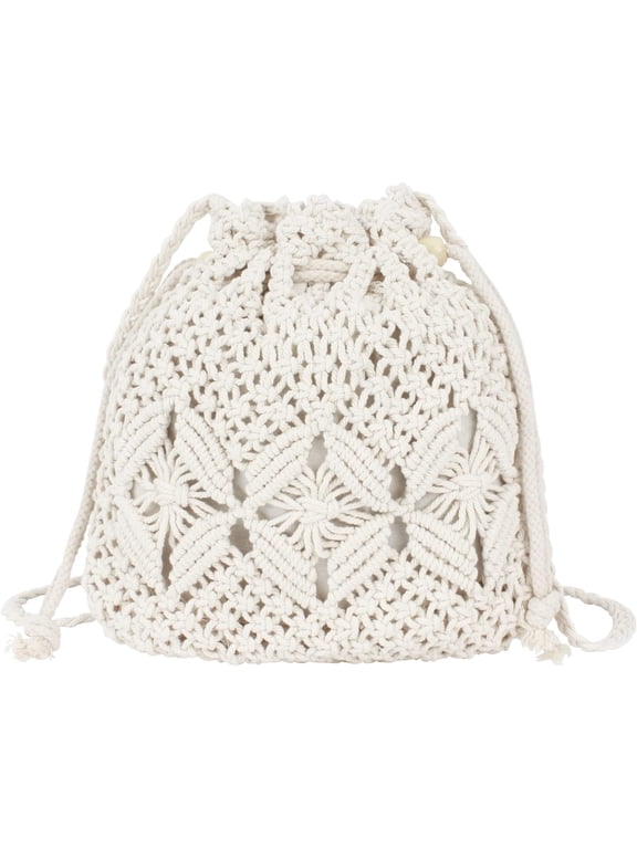 Women Mini Cotton Crochet Crossbody Bag Summer Beach Shoulder Bag Drawstring Purse