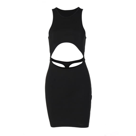 Women Mini Dress Exquisite Cut Out Bodycon Solid Color Irregular Dress for Daily
