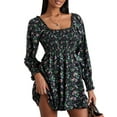 thumbnail image 1 of Women Mini Dress, Long Sleeve Square Neck Floral Dress Fall A-line Dress for Casual Daily, 1 of 10