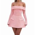thumbnail image 1 of Women Mini Dress Off Shoulder Long Sleeve A Line Dress Short Formal Dresses Party Clubwear Pink M, 1 of 8