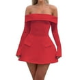thumbnail image 1 of Women Mini Dress Off Shoulder Long Sleeve A Line Dress Short Formal Dresses Party Clubwear Red M, 1 of 7