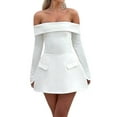 thumbnail image 1 of Women Mini Dress Off Shoulder Long Sleeve A Line Dress Short Formal Dresses Party Clubwear White S, 1 of 8