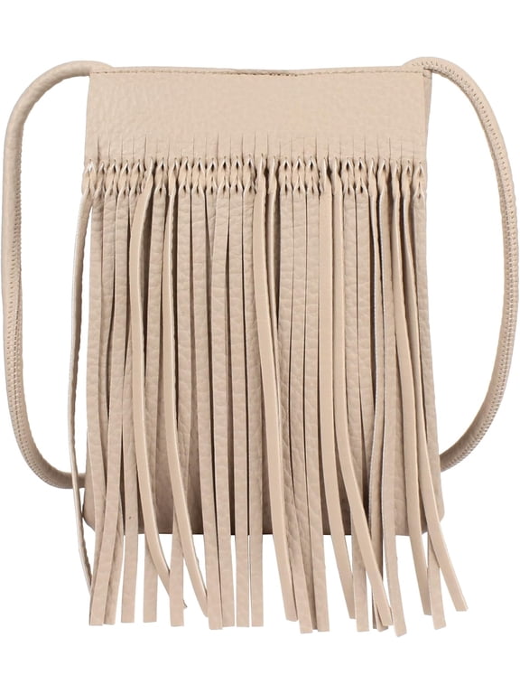 Women Mini Fringe Tassel PU Leather Crossbody Bag Hobo Bag Cell Phone Coin Purse Wallet
