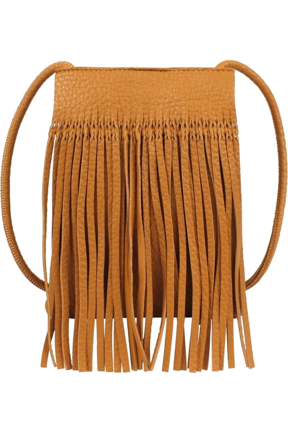 Women Mini Fringe Tassel PU Leather Crossbody Bag Hobo Bag Cell Phone Coin Purse Wallet