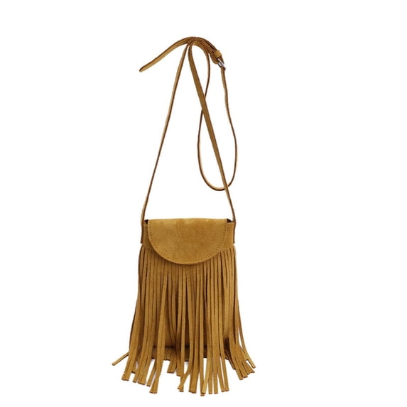 Women Mini Fringe Tassel PU Leather Hobo Cross body Bag Cell Phone Pouch Coin Purse Wallet