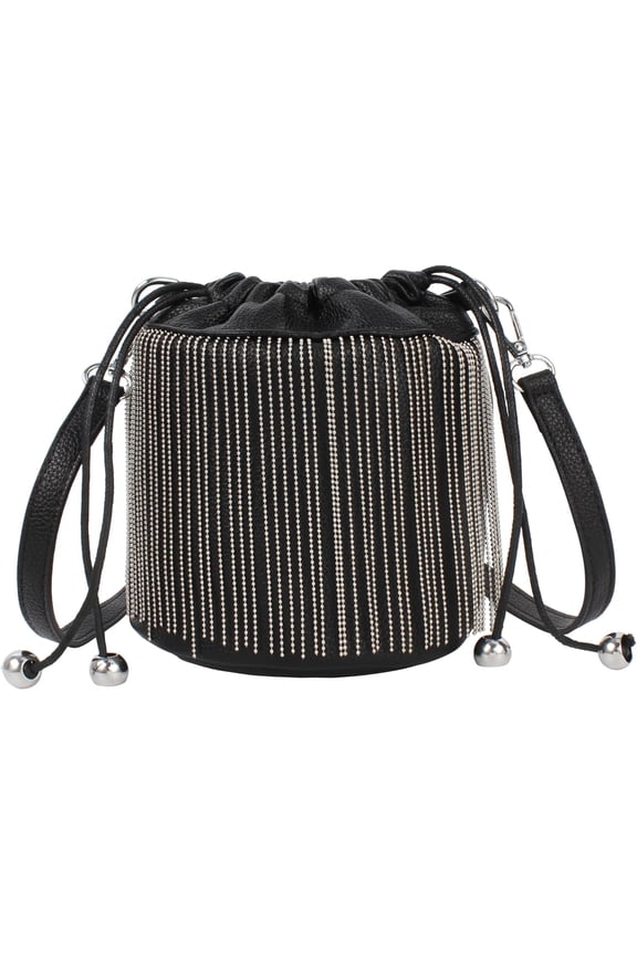 Women Mini Fringed Faux Leather Crossbody Bag Shoulder Bag Drawstring Bucket Bag