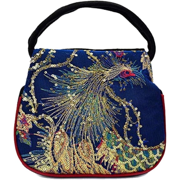 Women Mini Peacock Embroidery Handbag - Ethnic Retro Canvas Party Purse