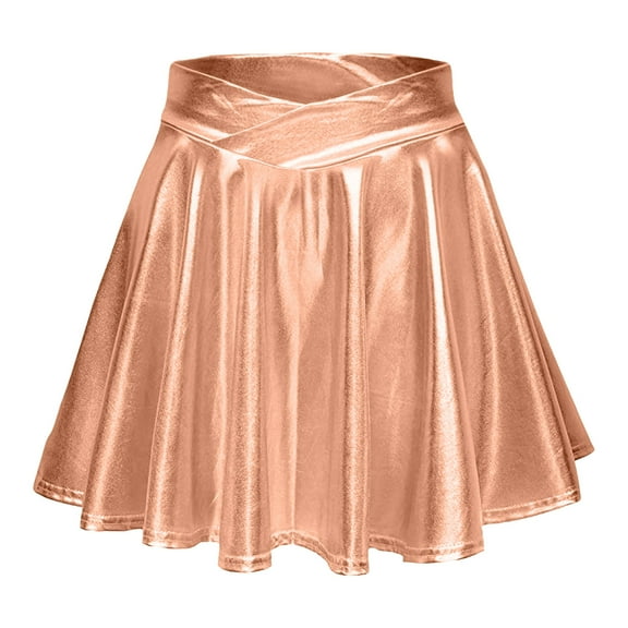 Women Mini Skort Metallic Sparkly Shiny Flared Pleated A Line High Waist Fashionable Wear